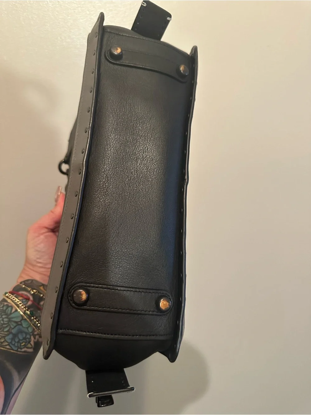 Coach Dreamer Blue and Gray Studded Leather Shoulder Bag